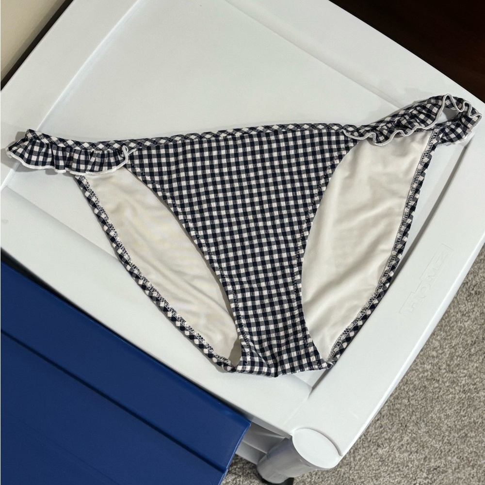 Aerie Checkered Blue White Bikini Bottoms NWOT Swim L